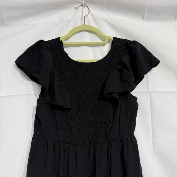 Old Navy Black Flutter-Sleeve Tiered Smocked Midi Dress Sz S - Picture 3 of 11